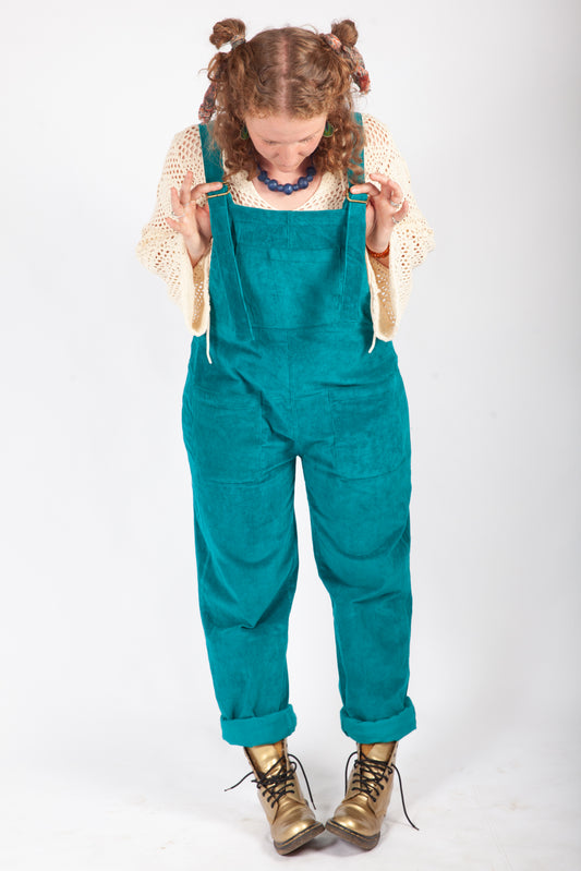 Turquoise Blue Corduroy Dungarees