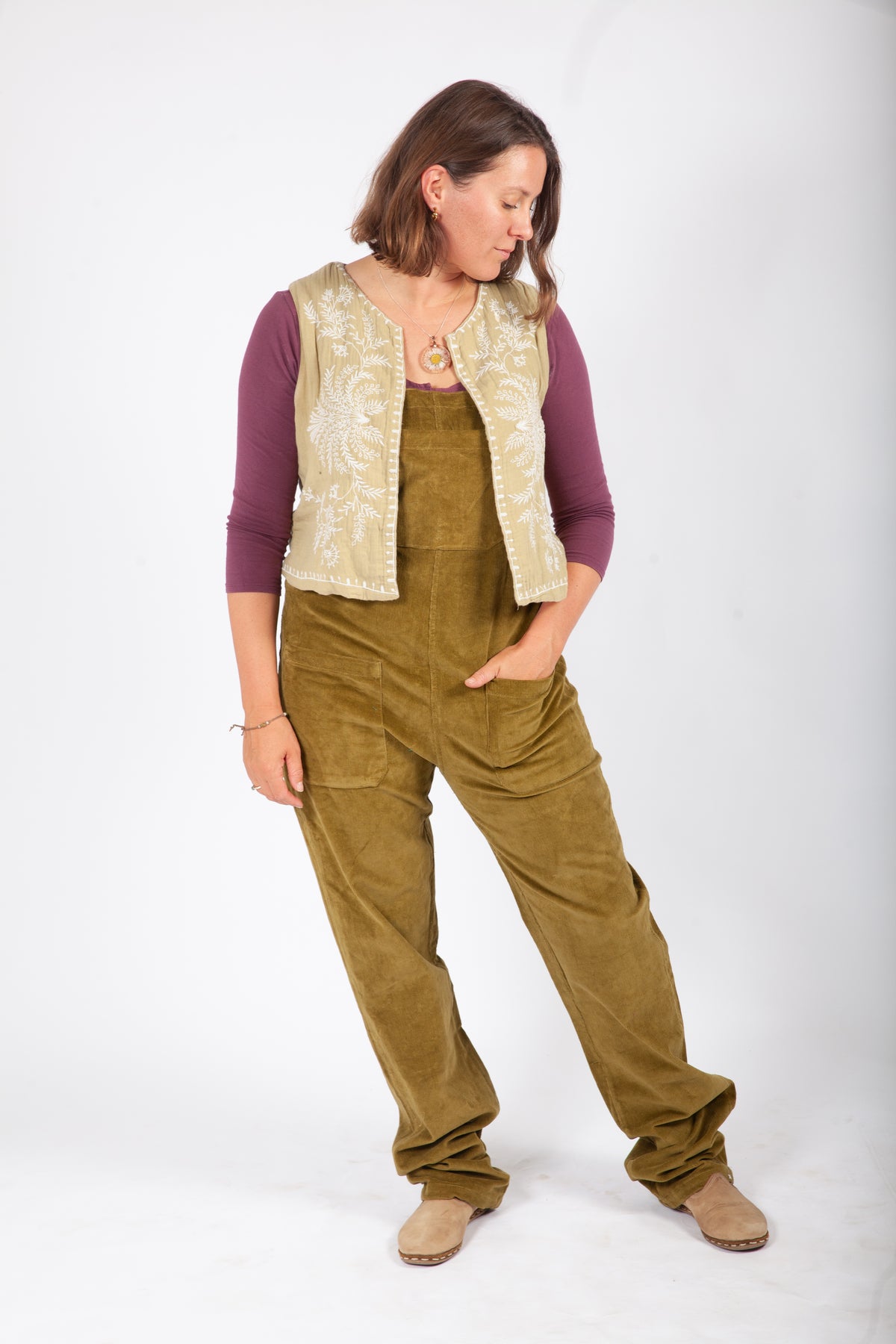 Olive Green Corduroy Dungarees