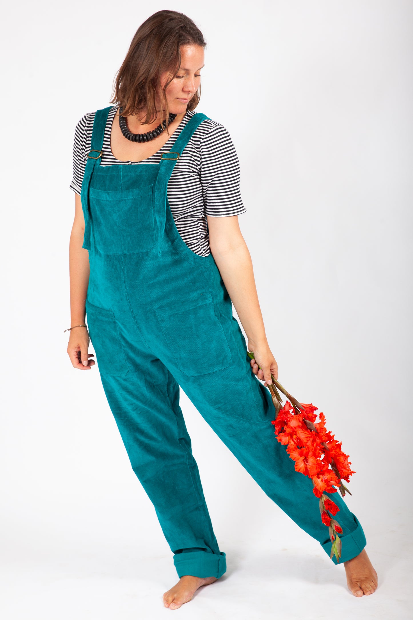 Turquoise Blue Corduroy Dungarees