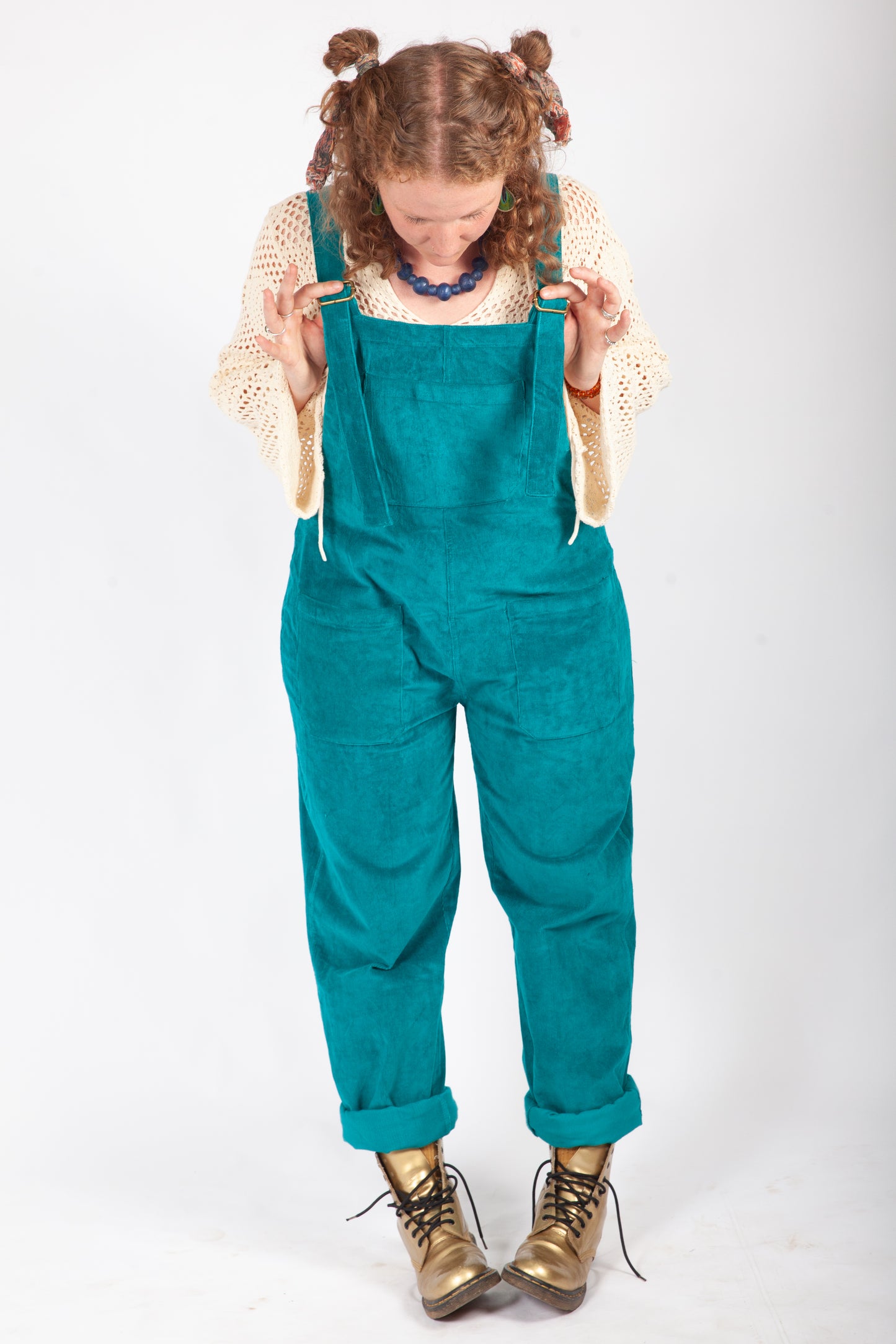 Turquoise Blue Corduroy Dungarees