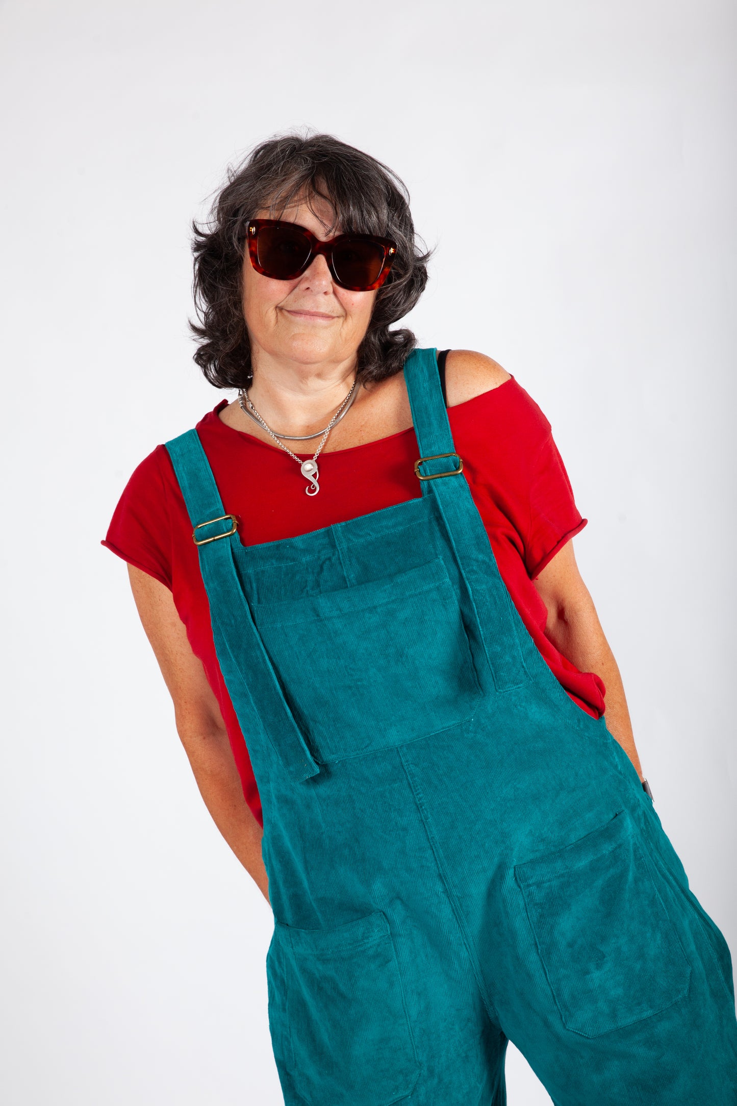 Turquoise Blue Corduroy Dungarees